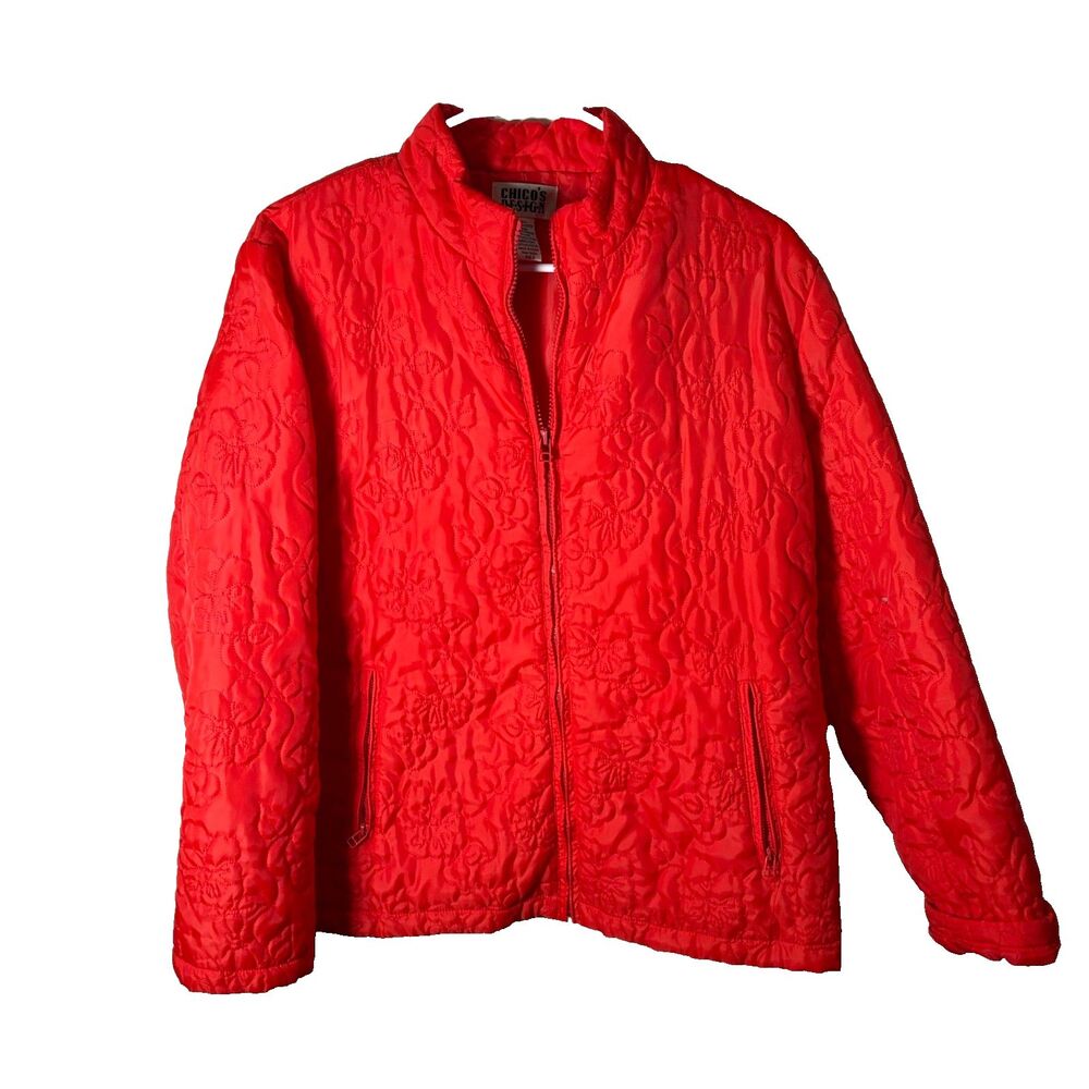 Chico's Design Jacket Women's 2 Large Quilted Full Zip Solid Coat